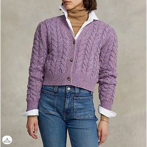 NWT Ralph Lauren, high-waisted, long-sleeved cabled cardigan: 38%wool 28%♻️nylon